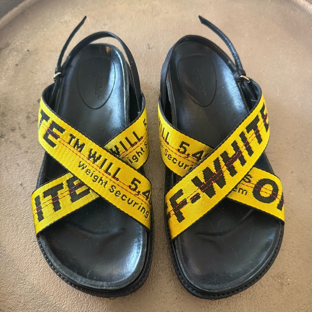 Off-White Yellow and Black Strap Sandals